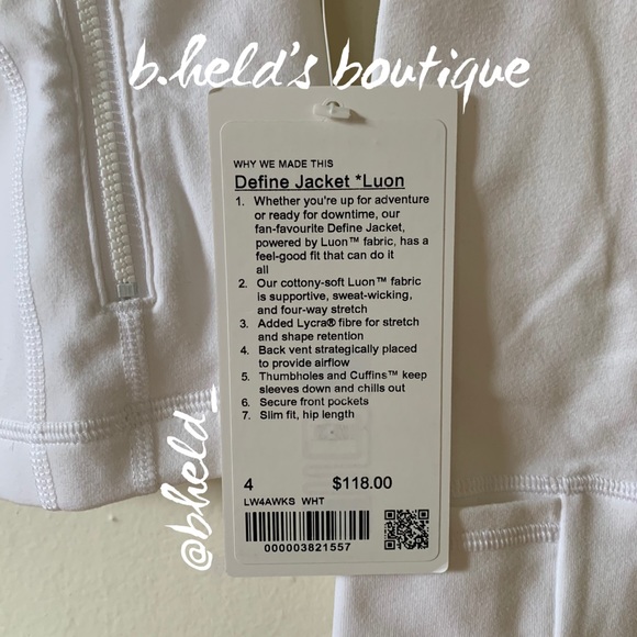 lululemon Define Jacket *Luon in White Size 4 Brand New NWT - Picture 2 of 16